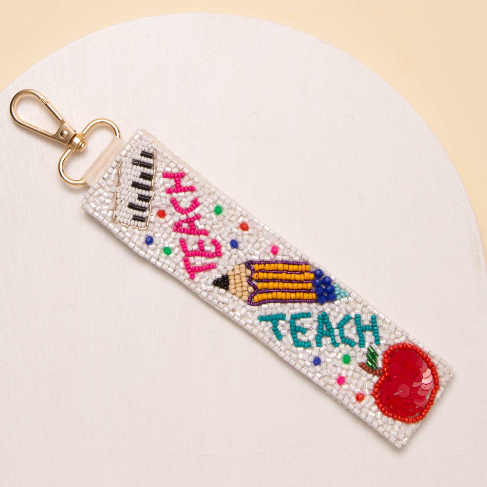 Sequins Seed Beaded "TEACH" Word Wristlet Keychain