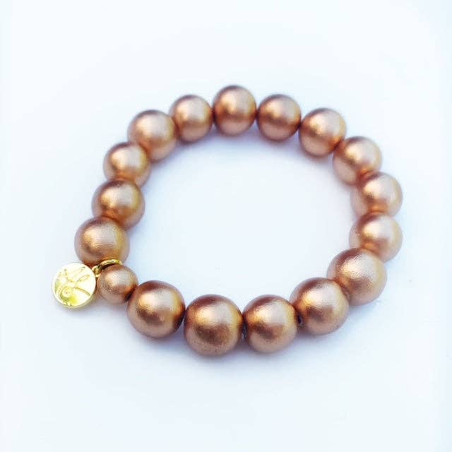 Matte Gold Wood Large Bead Stacking Bracelet