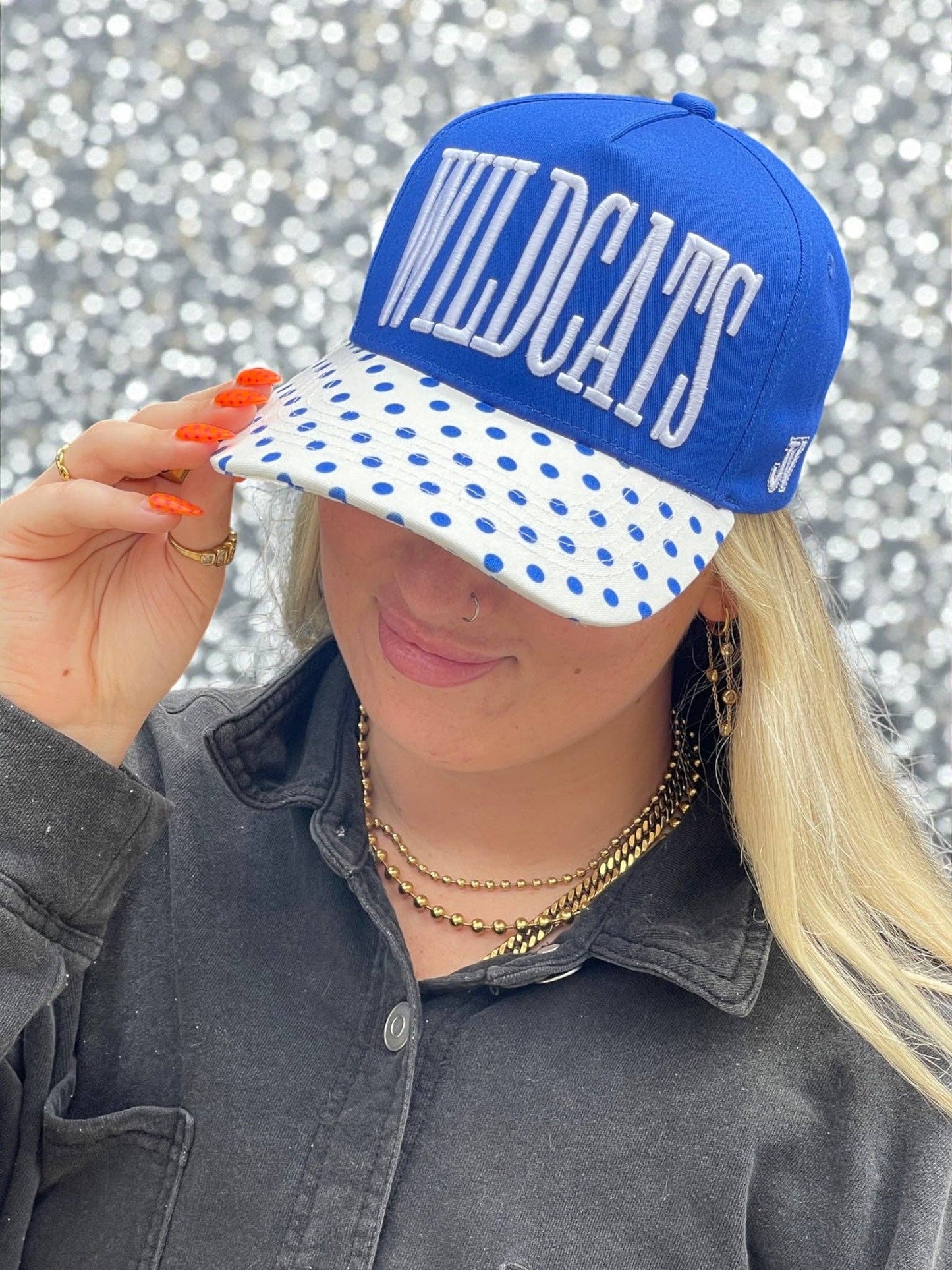 Wildcats Blue and White Polka Dot Cap