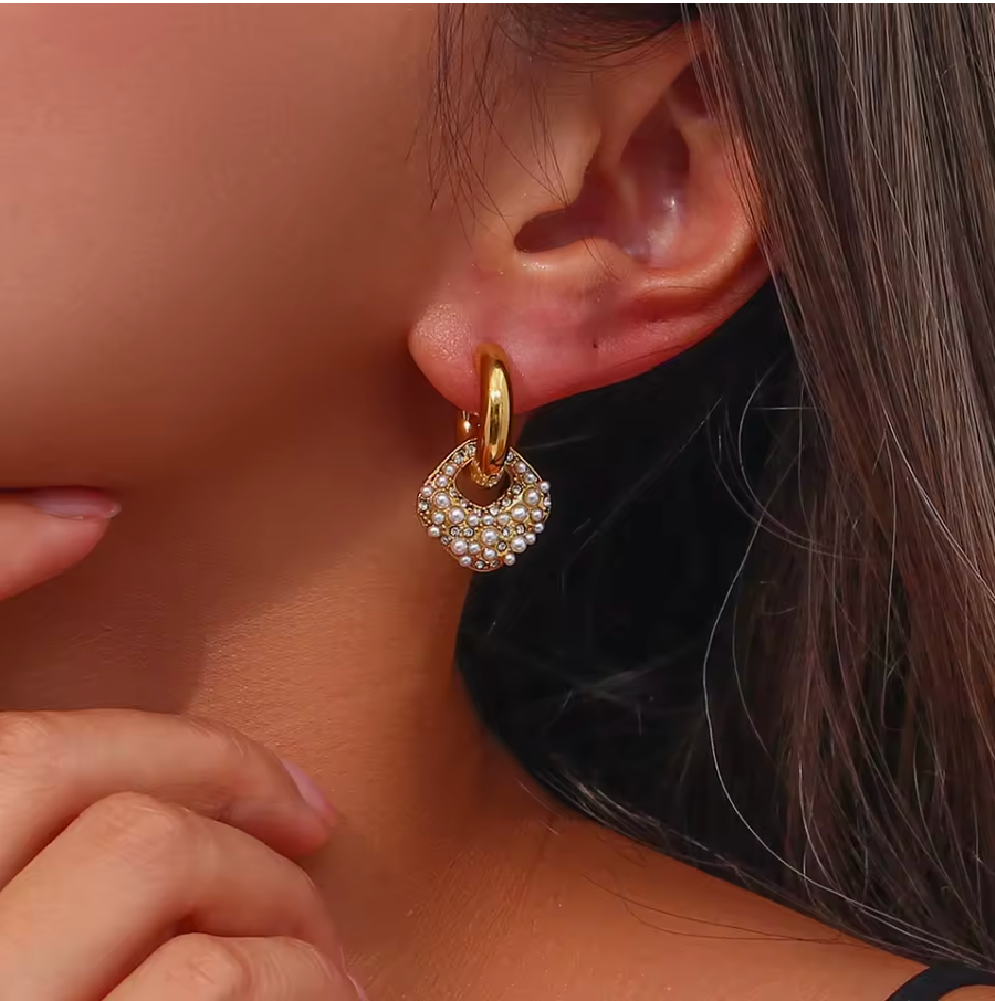 Cz and Pearl Dangle Earrings Waterproof