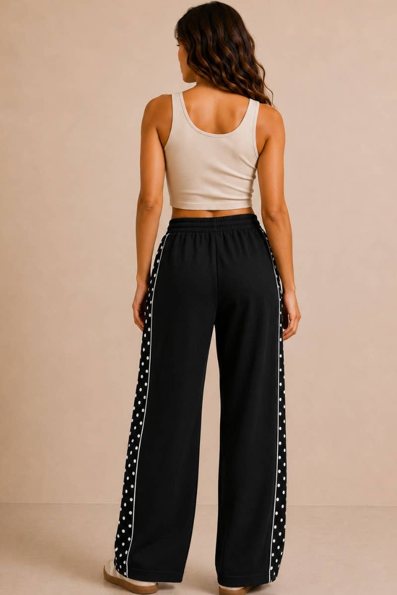 POLKA DOT SIDE STRIPE WIDE LEG SWEATPANTS