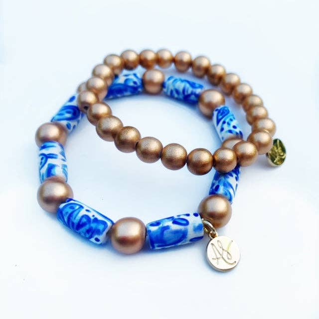Blue White Gold Tube Bead Colorful Stacking Bracelet