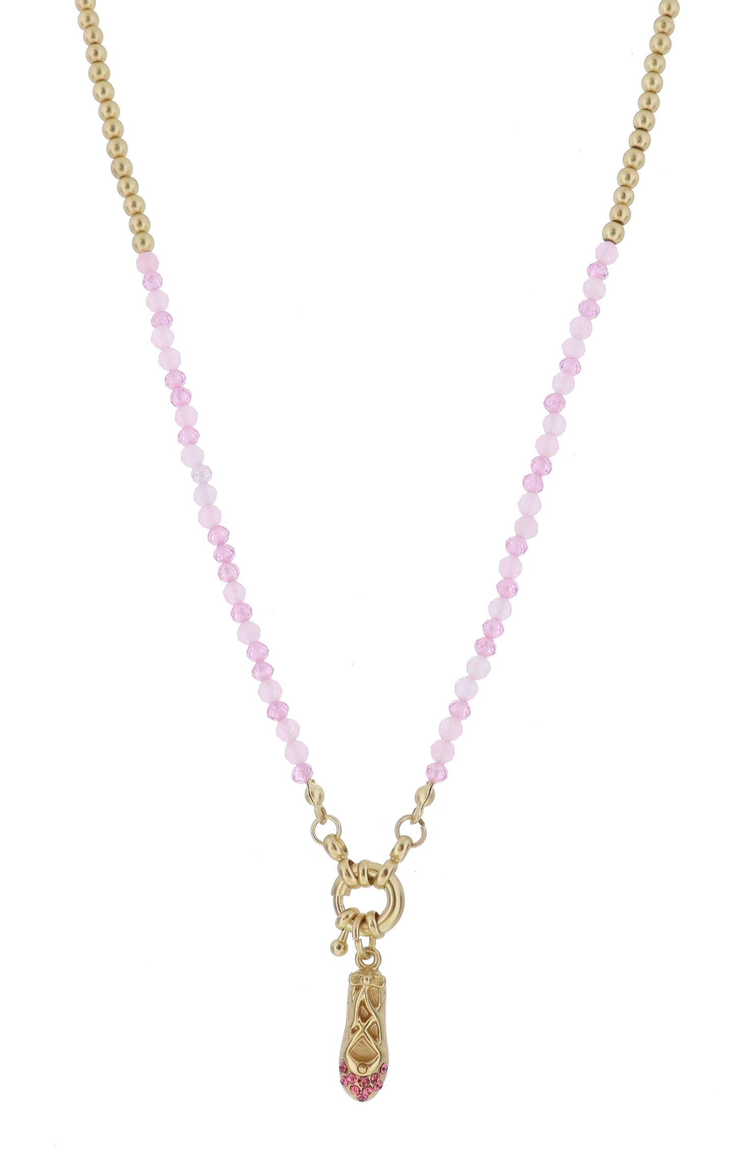 Kids Pink Zircon Bead, Spring Ring & Ballet Slipper Necklace