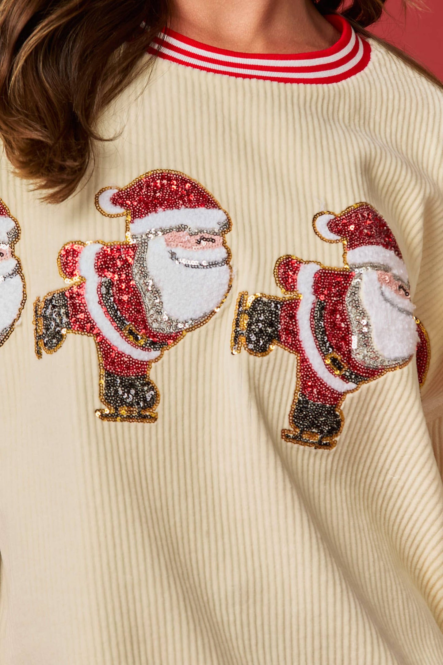 Skating Santa Sequin Oversized Sweatshirt