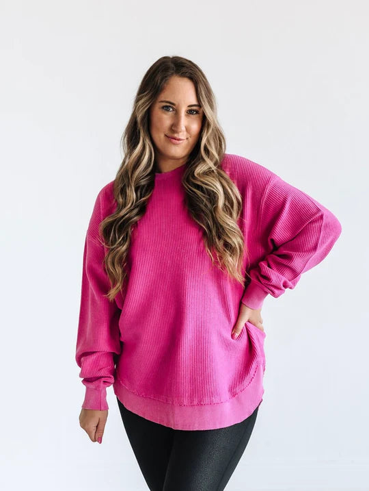 Rounded Bottom Corded Crewneck