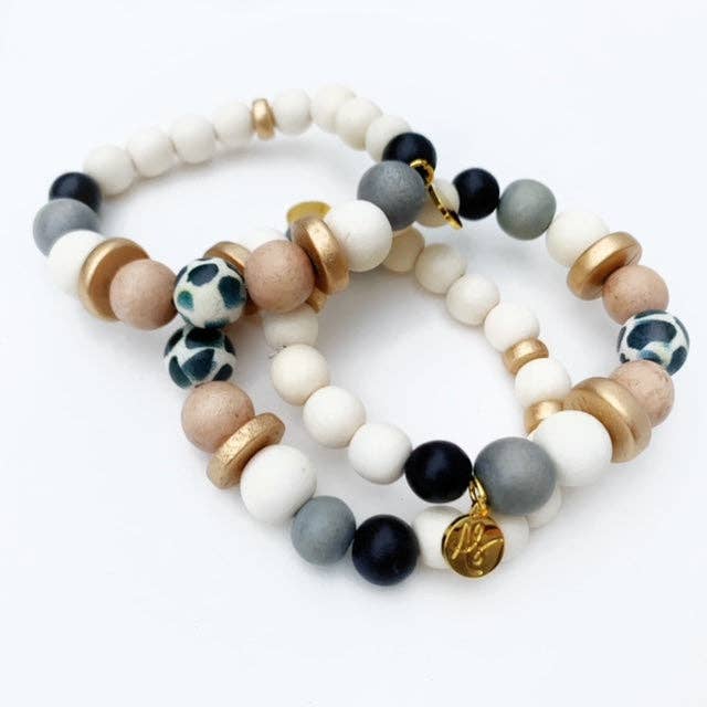Taupe Grey Black White Neutral Stacking Bracelet