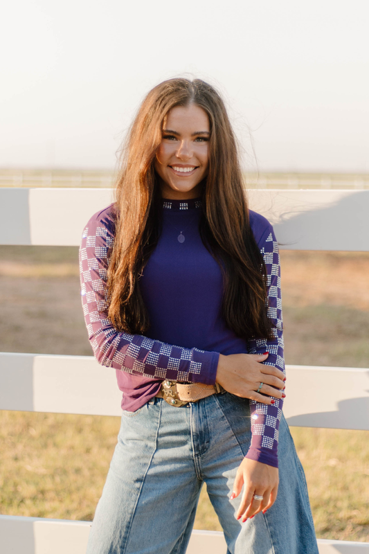 Checked In Purple Mesh Top