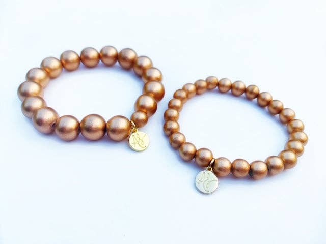 Matte Gold Wood Large Bead Stacking Bracelet