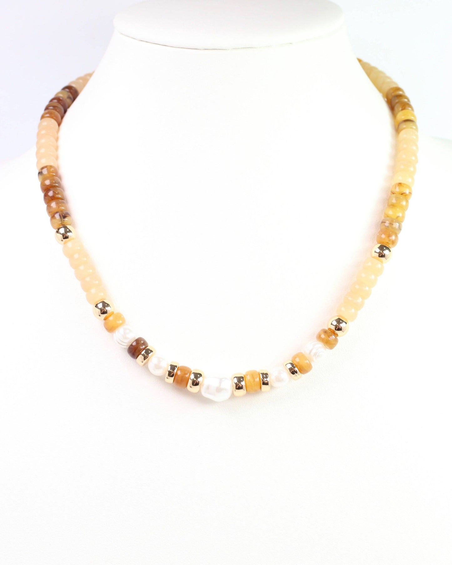 Bowie Bead and Pearl Necklace Brown