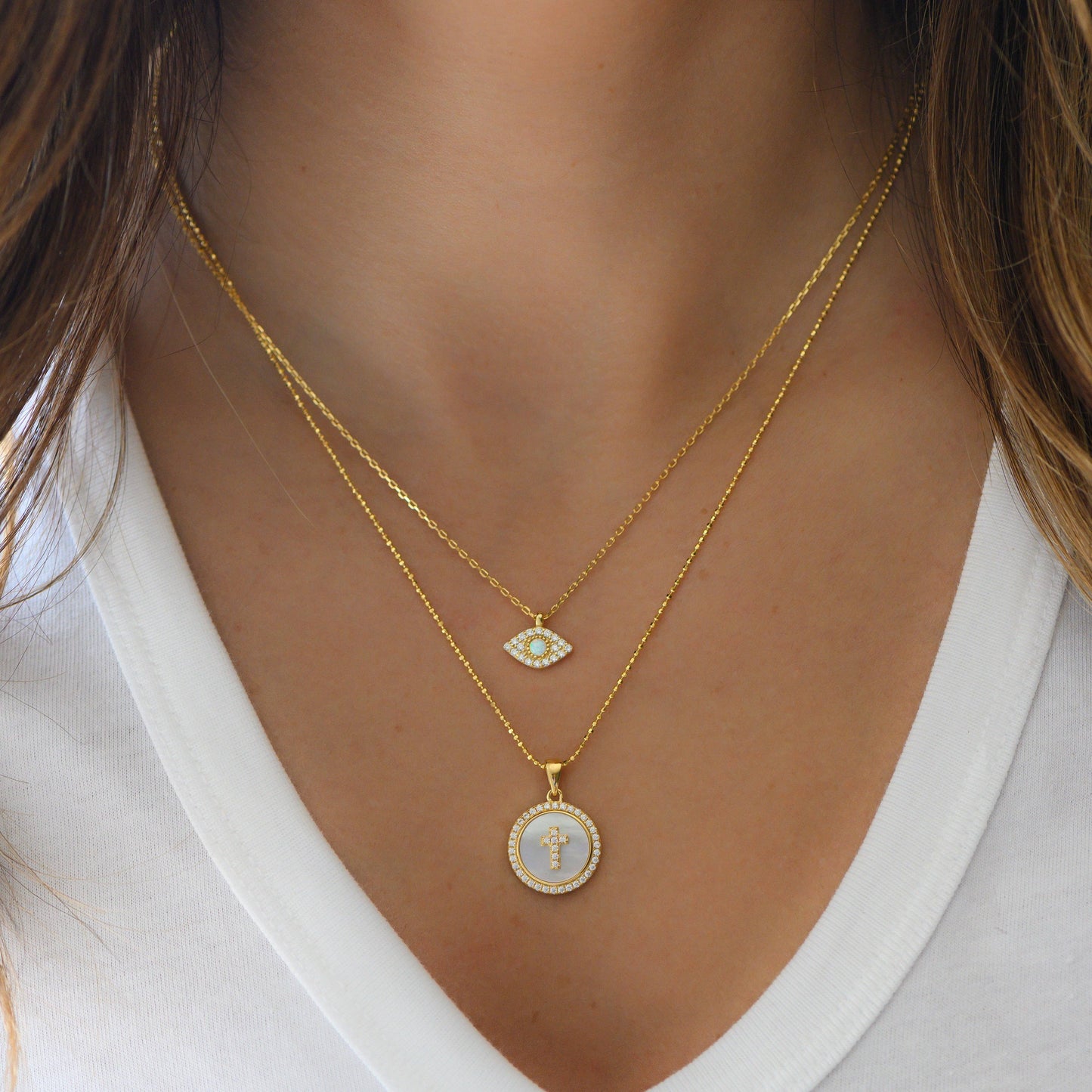 Mother of Pearl Cross Necklace