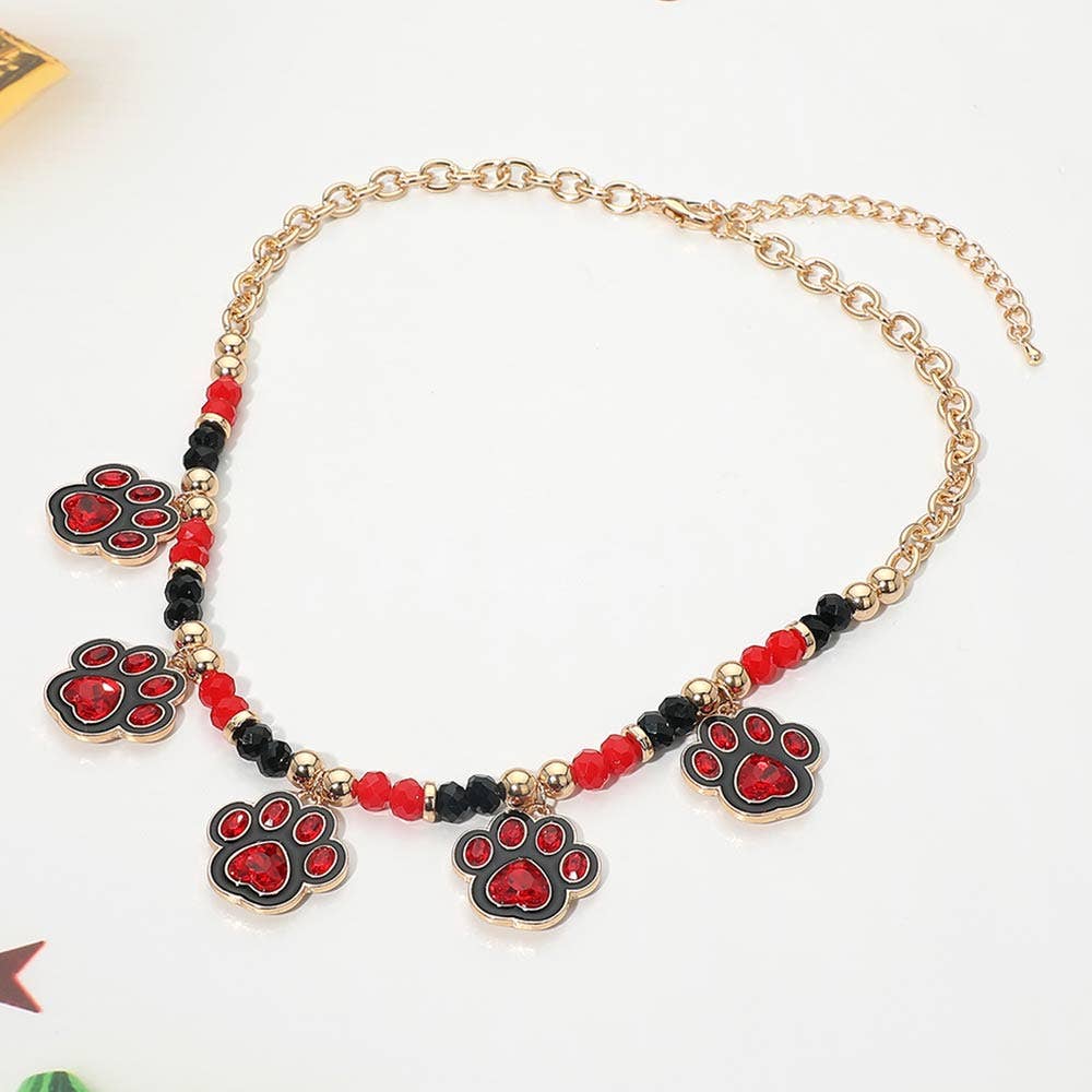 Game Day Paw Charm Beaded Necklace
