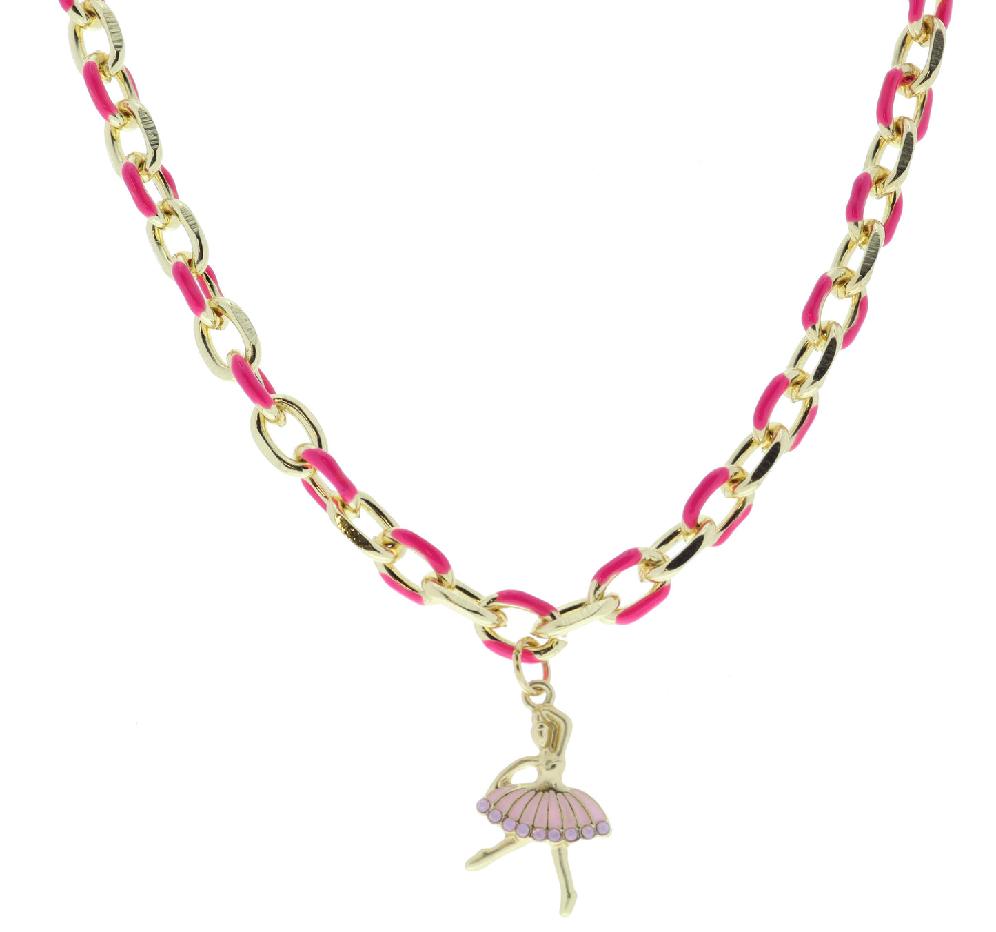 Kids Hot Pink Chain & Ballerina with Pink Tutu Necklace