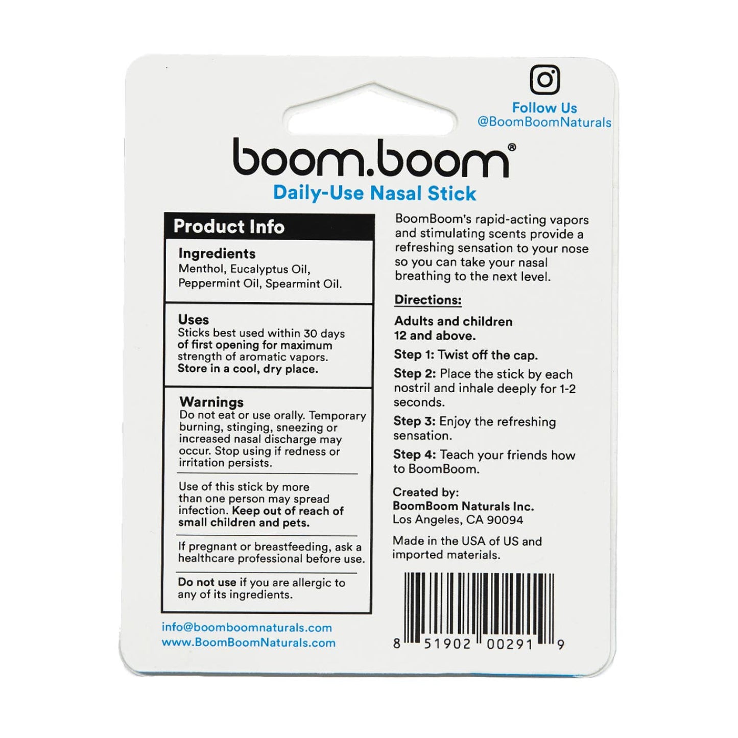 BoomBoom Nasal Stick | Cool Refreshing Vapors | Mint