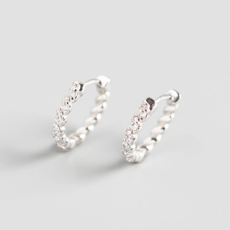 Pave Huggie Hoop - Silver