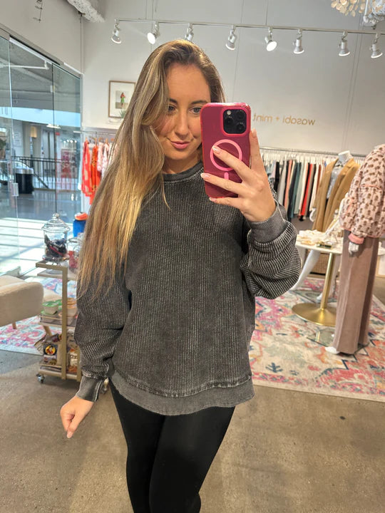 Rounded Bottom Corded Crewneck