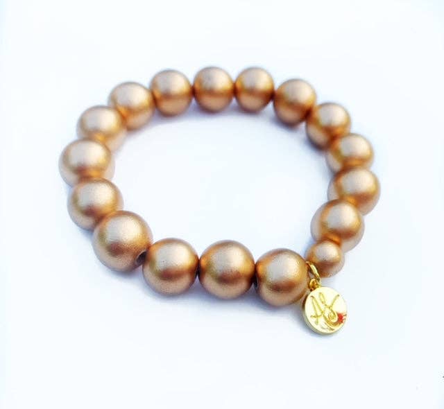 Matte Gold Wood Large Bead Stacking Bracelet