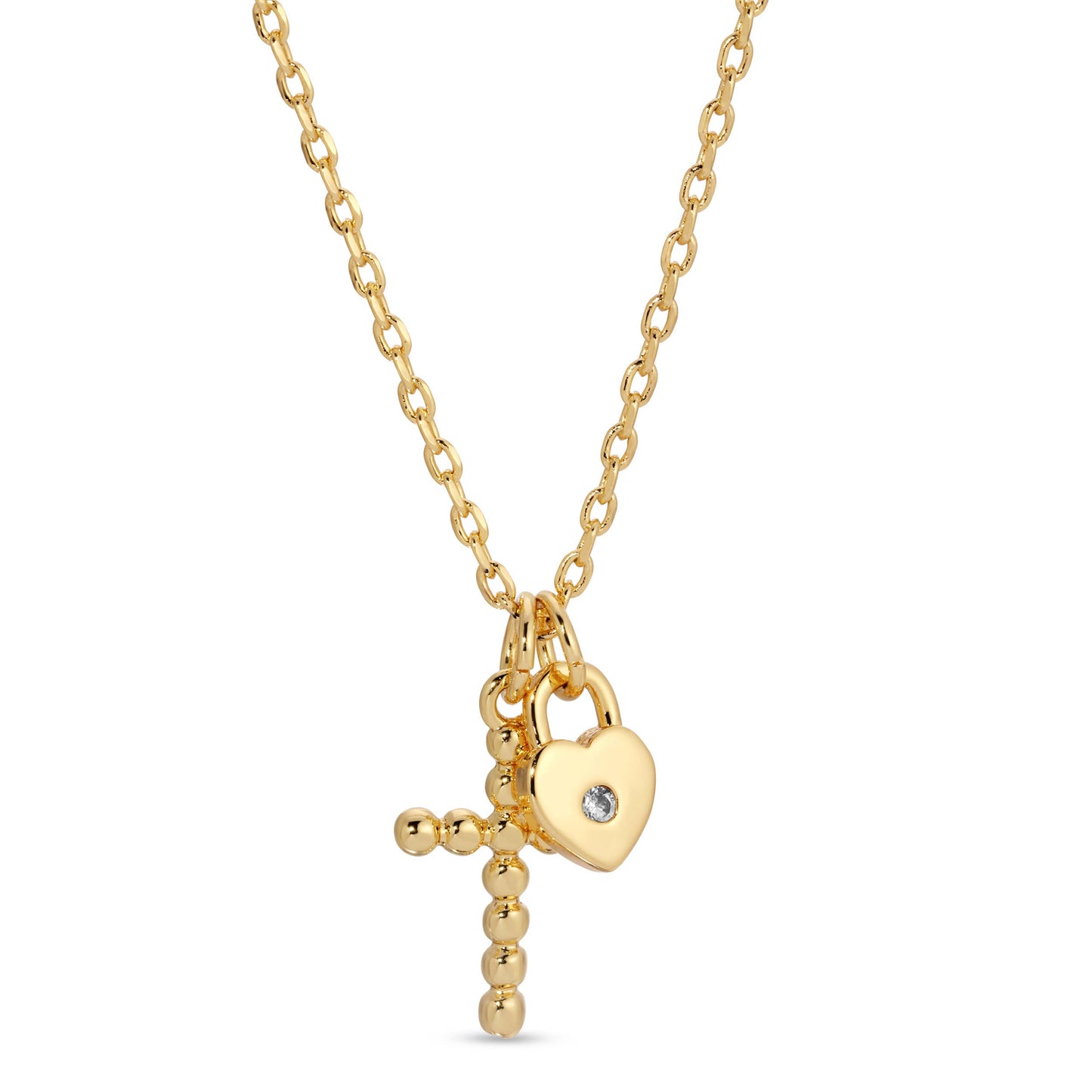 Gold Cross and Heart Pendant Necklace
