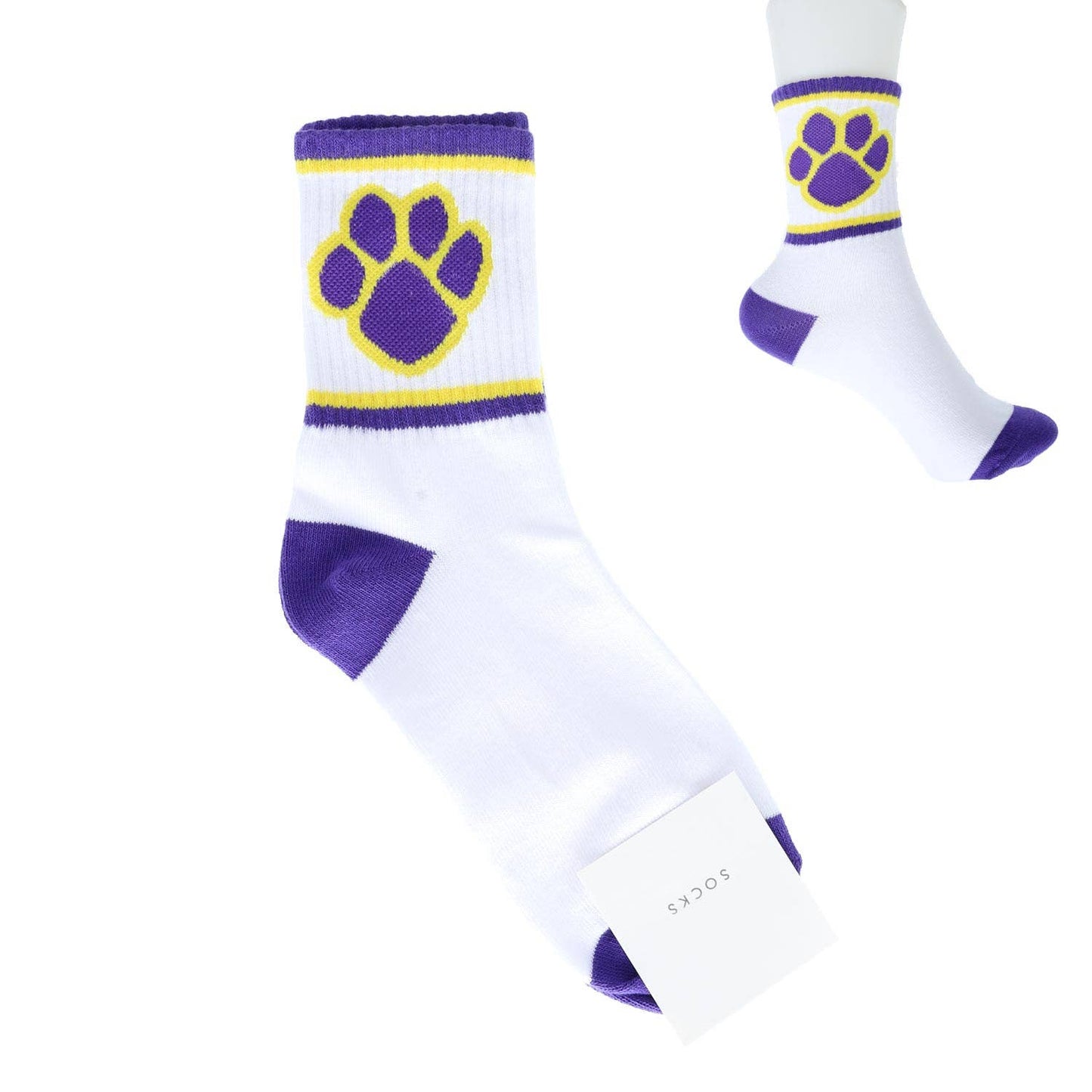 Single Paw Print Cotton Knit Women's Crew Socks