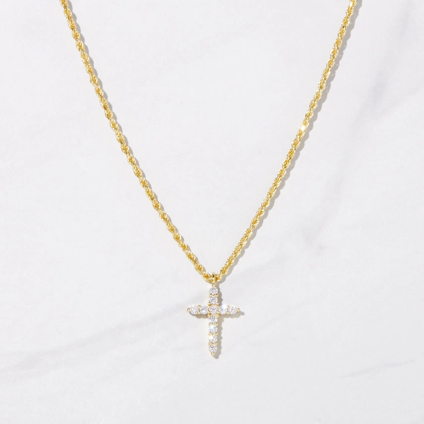 Rope Chain Cross Pendant Necklace