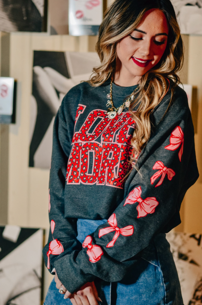 Love You More Leopard & Bows Sweatshirt