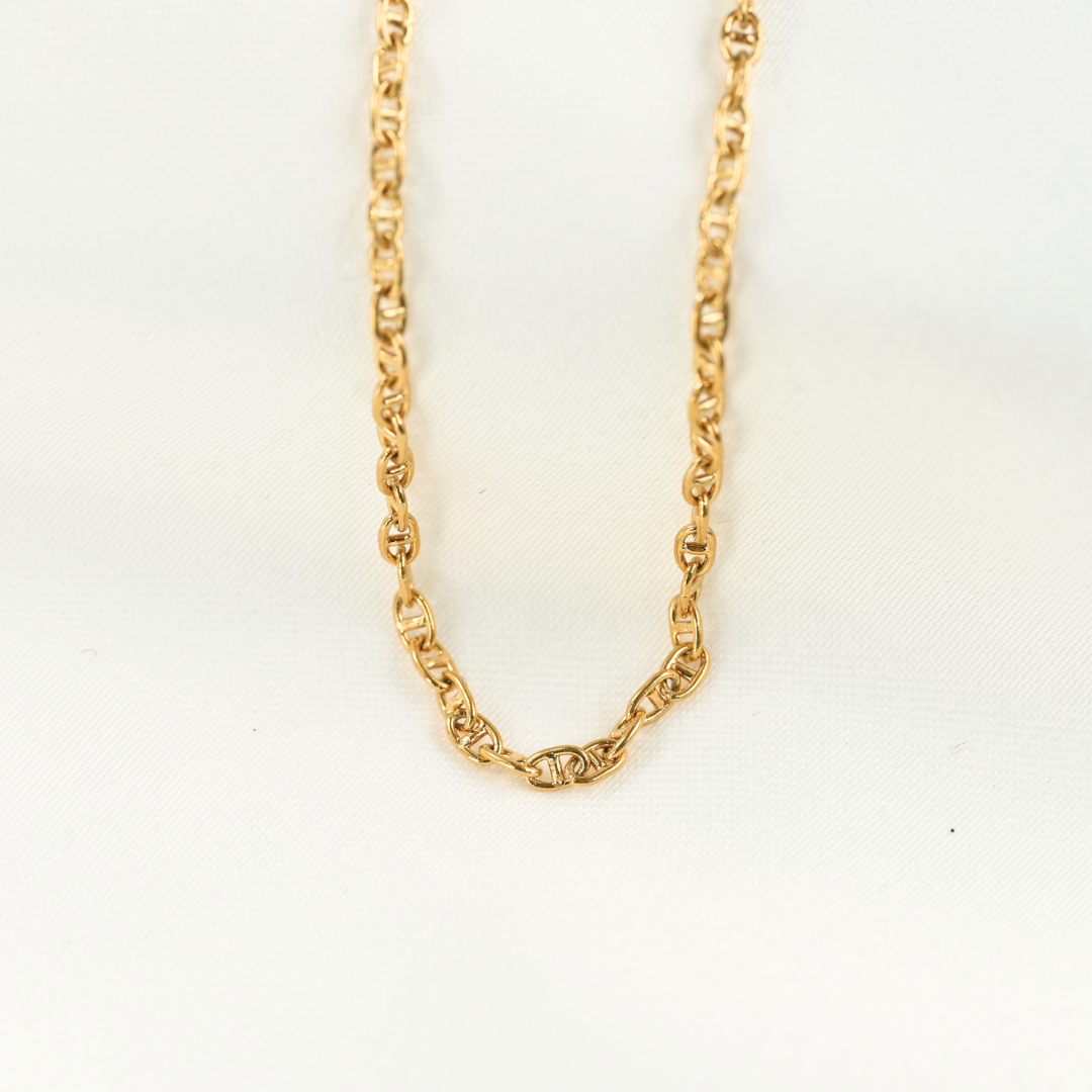 Coffee Bean Necklace - Gold PVD Oval Link Chain Necklace