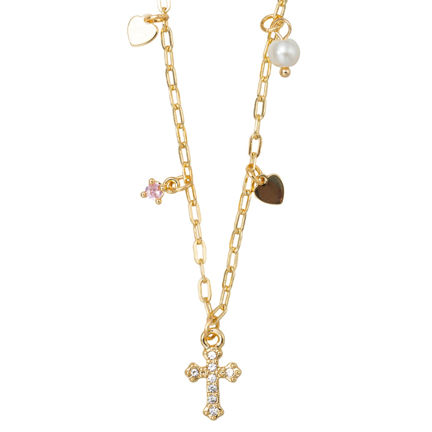 Kids 18K Gold Plated Necklace with Gold Cross and Charms