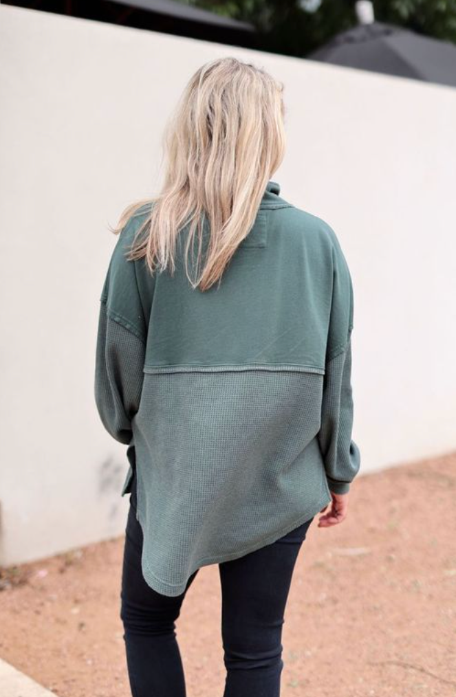 Ready or Not Waffle Quarter Zip- Emerald