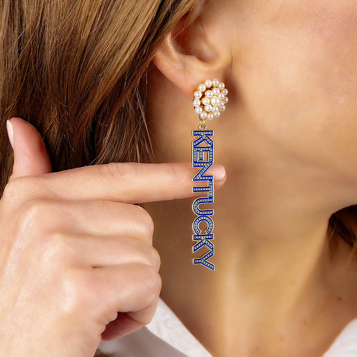 Kentucky Wildcats Pearl Cluster Dotted Enamel Drop Earrings