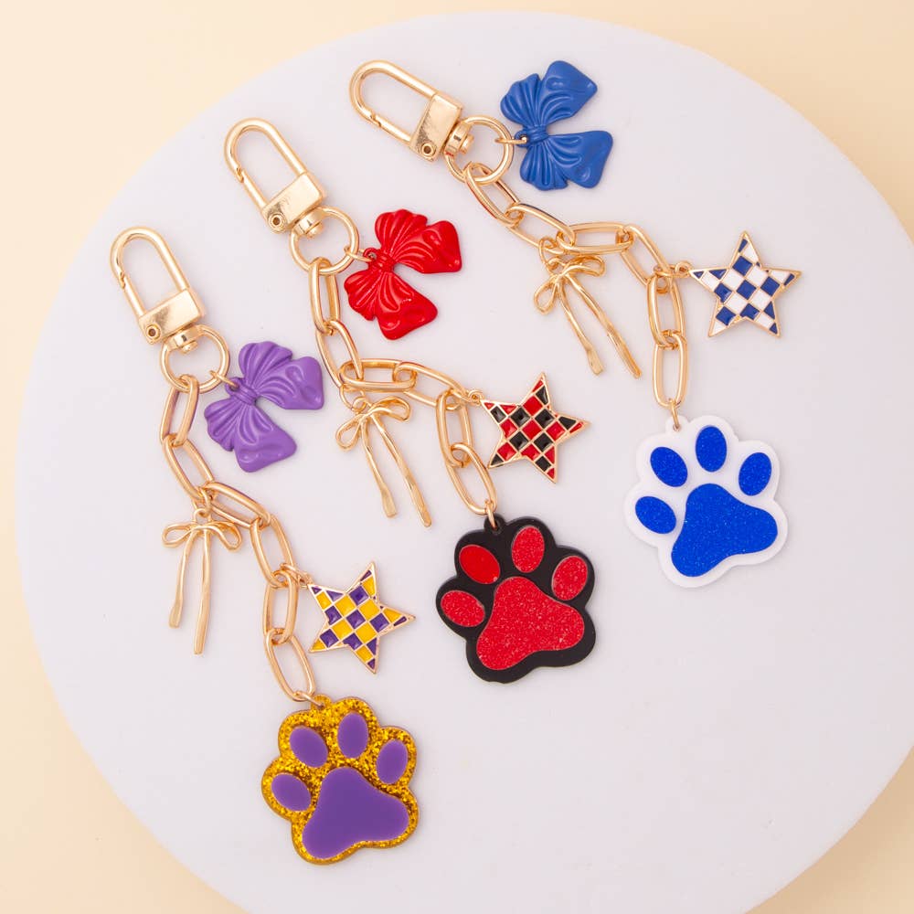 Bag Charm Keychain with Glitter Paw Print