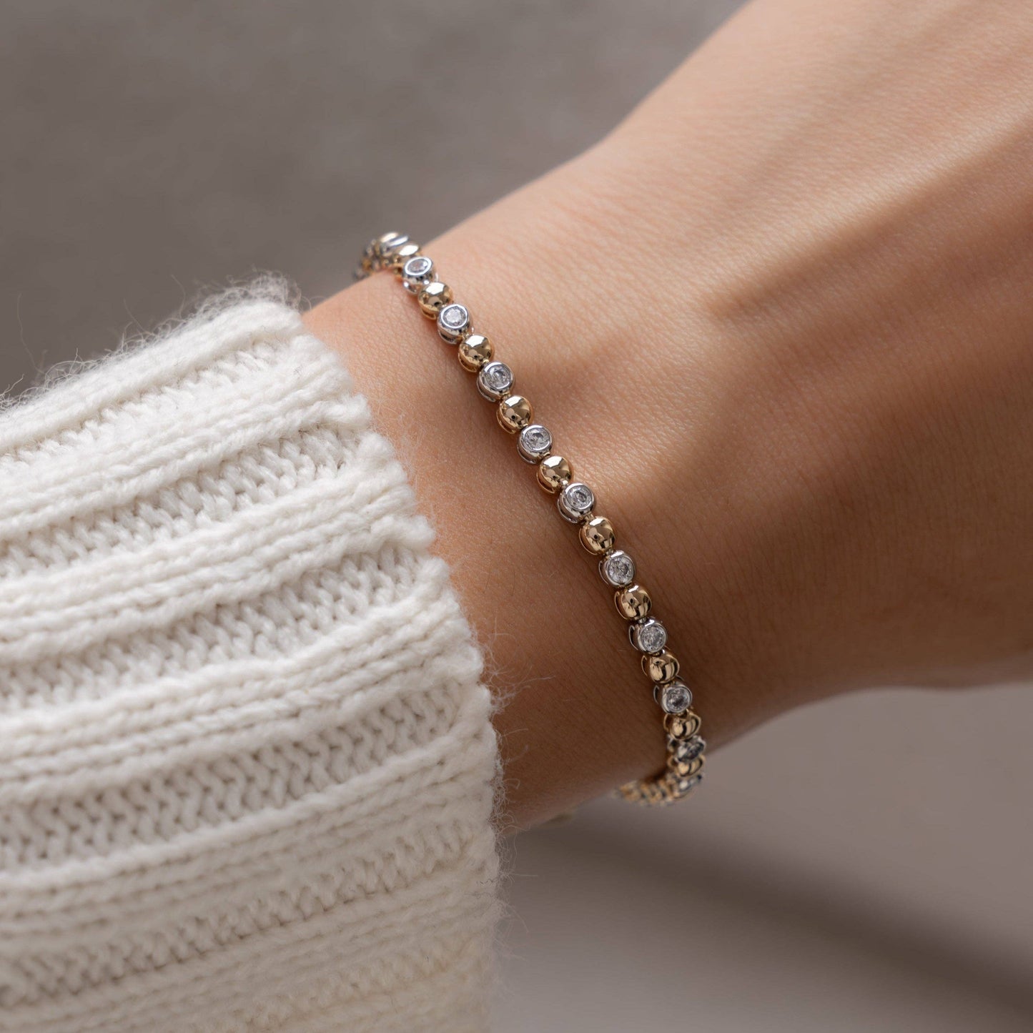 Two-Tone Bead & Bezel Tennis Bracelet