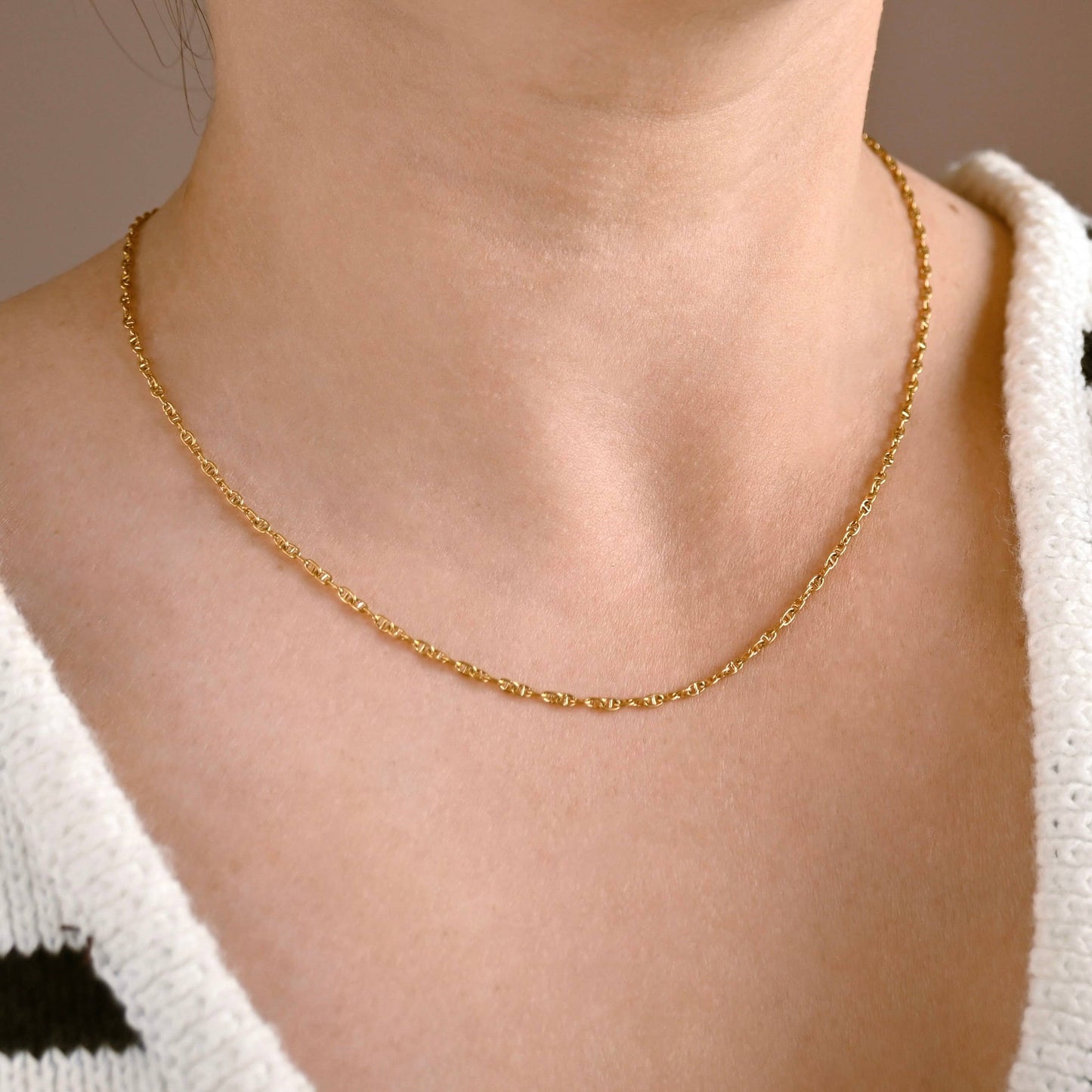 Coffee Bean Necklace - Gold PVD Oval Link Chain Necklace