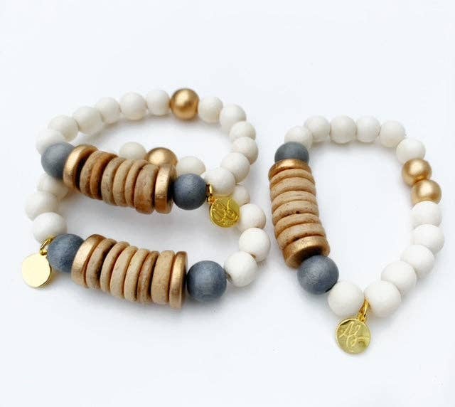 Light Coconut Grey White Neutral Stacking Bracelet