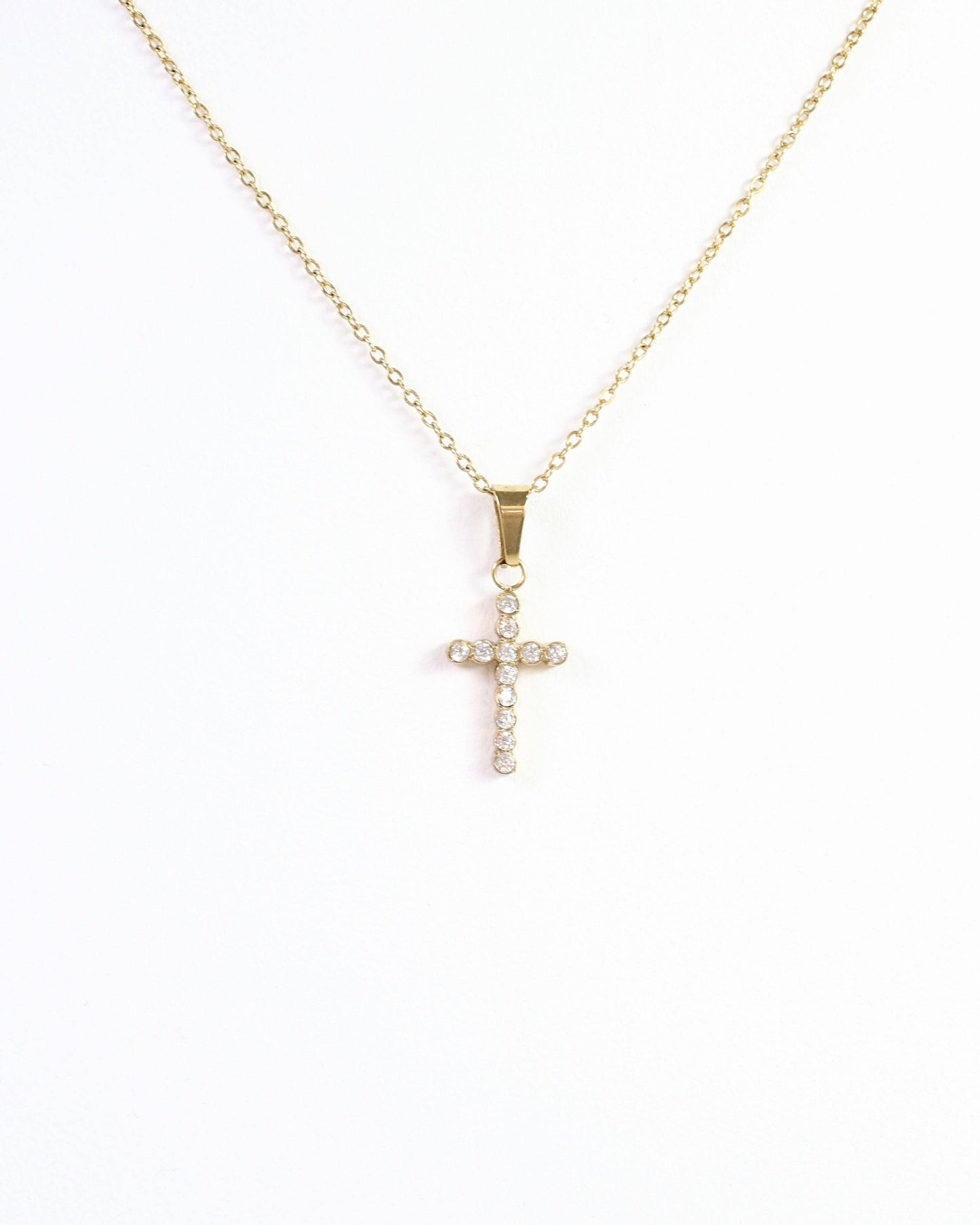 Jamey CZ Cross Necklace Gold