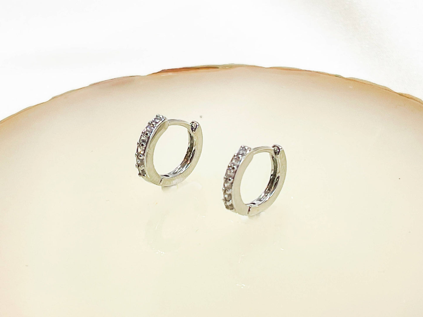 Paved huggie hoop earring