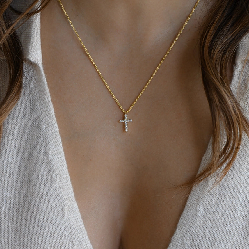 Rope Chain Cross Pendant Necklace