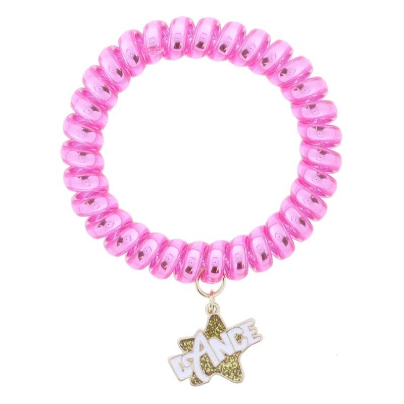 Kids Pink Iridescent Spiral Band with DANCE Star Bracelets
