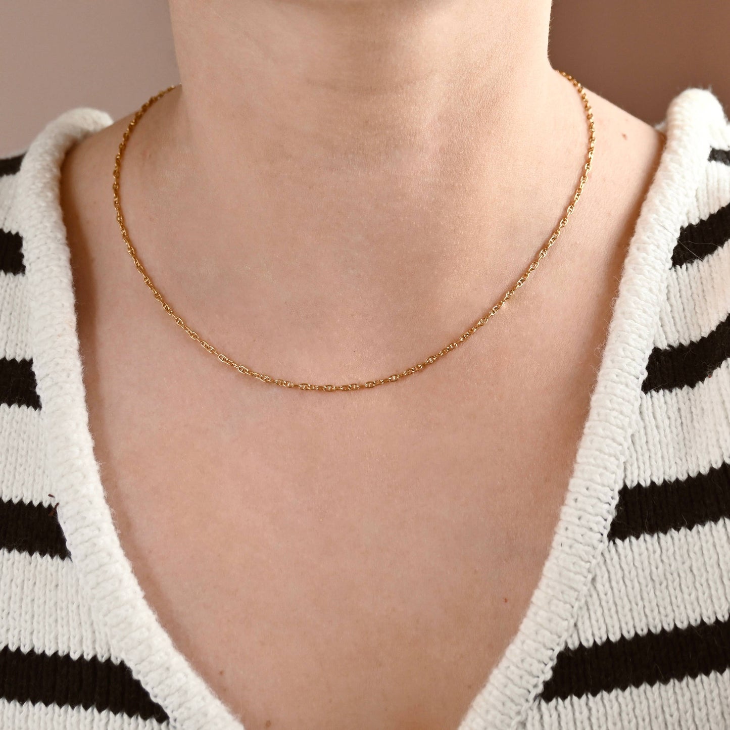 Coffee Bean Necklace - Gold PVD Oval Link Chain Necklace