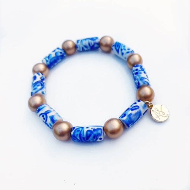 Blue White Gold Tube Bead Colorful Stacking Bracelet