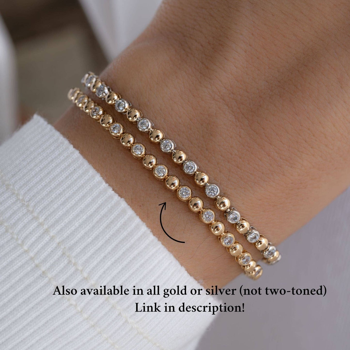 Two-Tone Bead & Bezel Tennis Bracelet
