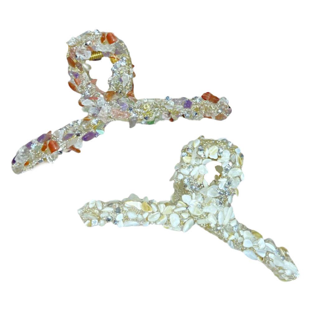 Looped Claw Clip - White Glitter