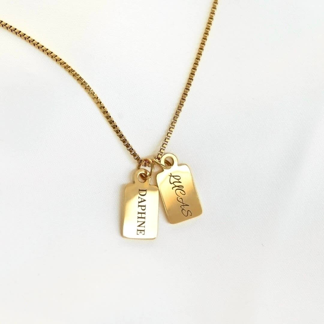 Custom Tag Charm Necklace - Multiple Bar Family Necklace