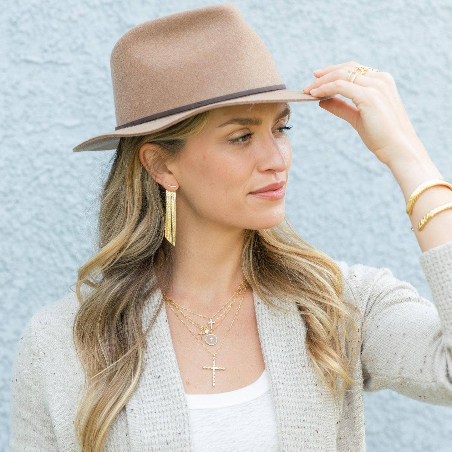 Gold Cross and Heart Pendant Necklace