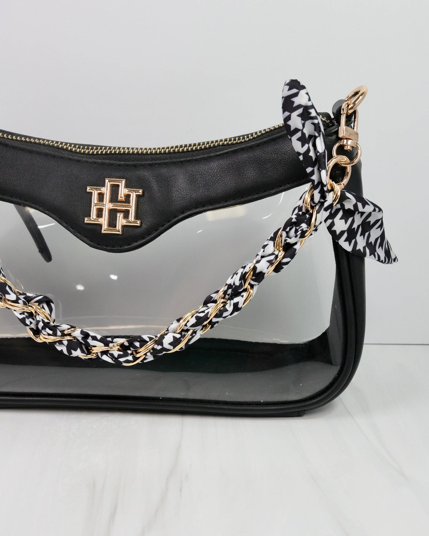 Serafina Scarf Purse Chain Black White