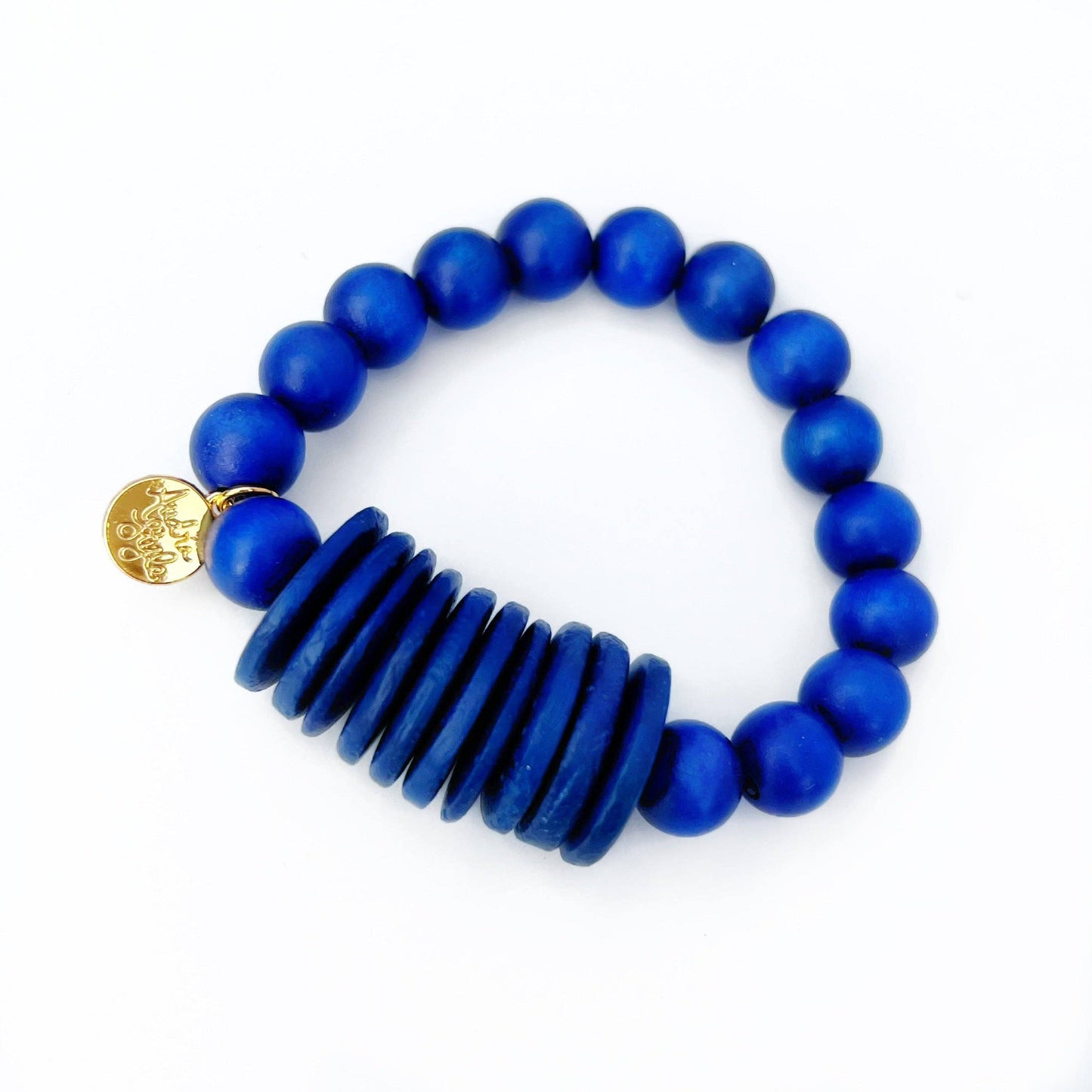 New Monochrome Dark Cobalt Disk Stacking Bracelet Spring
