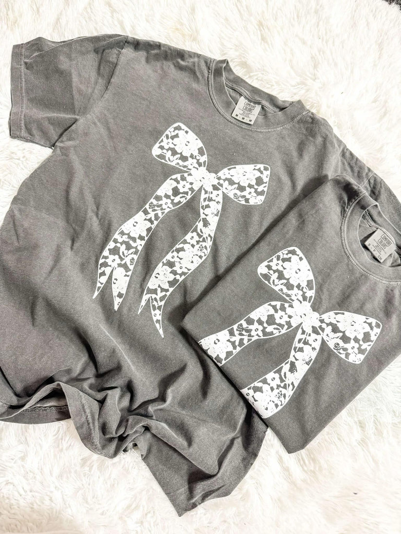 White Lace Bow Tee
