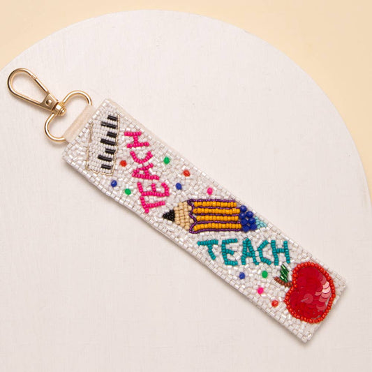 Sequins Seed Beaded "TEACH" Word Wristlet Keychain