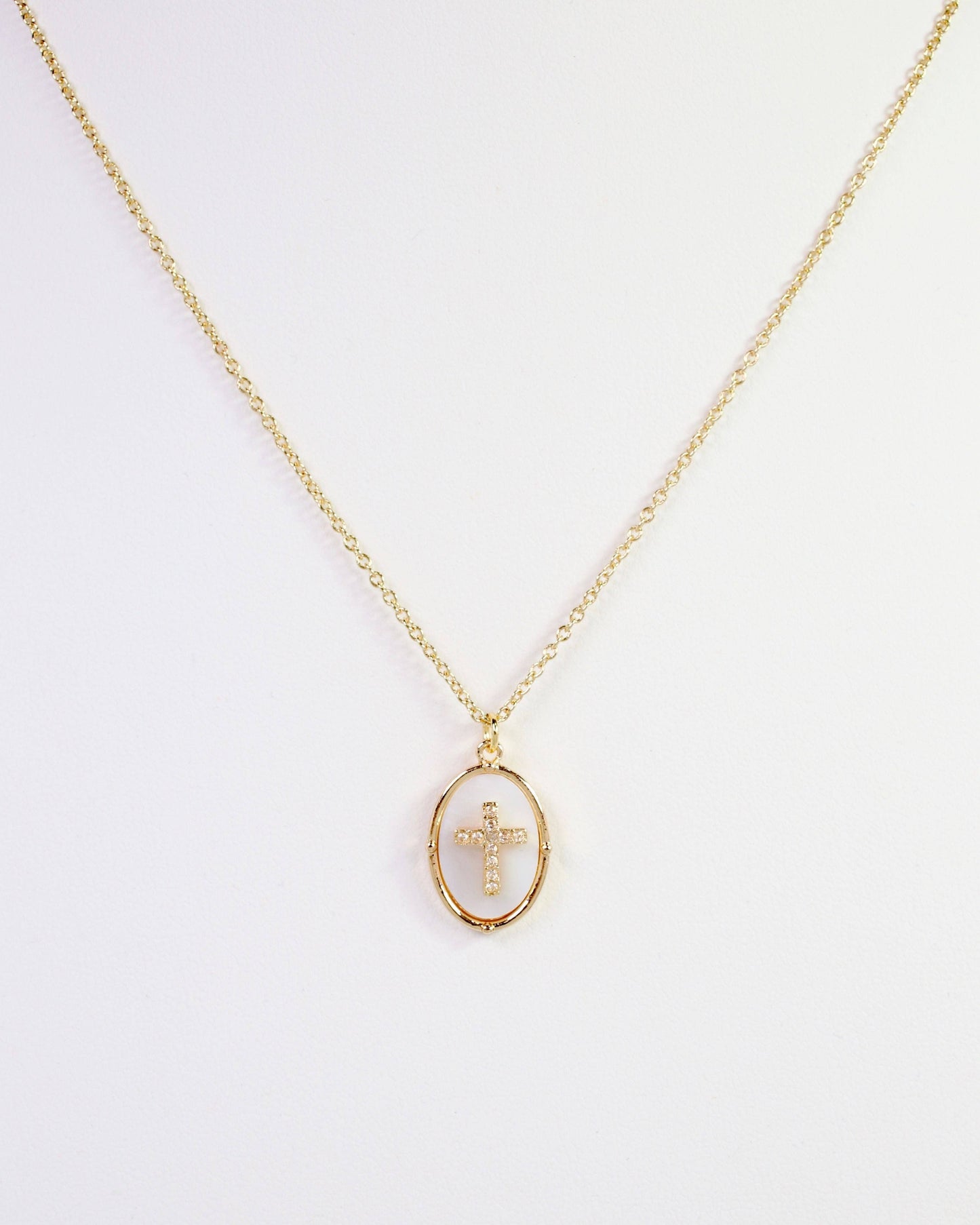 Claremont Mother of Pearl Cross Necklace Gold