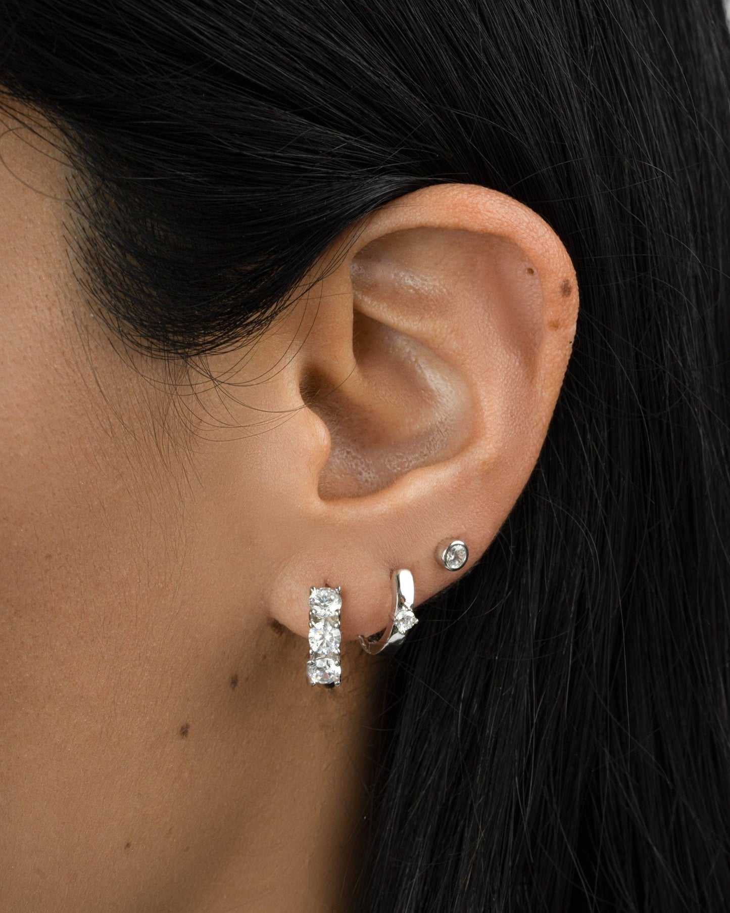 Bella 3 Stone Huggie Hoops