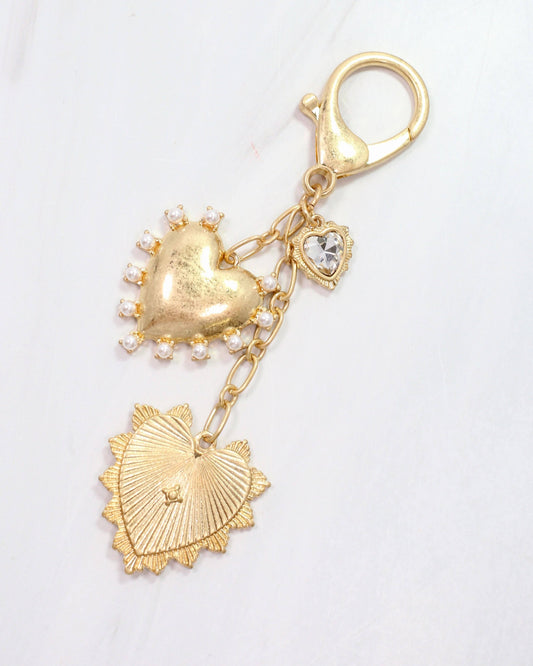 You Have My Heart Bag Charm Worn Gold