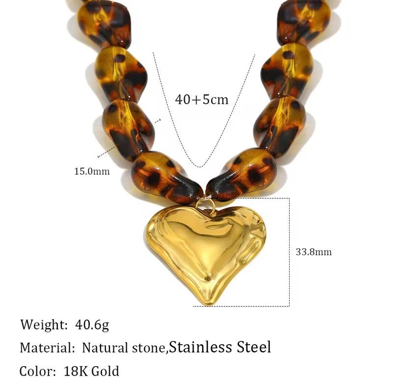 18K Gold Leopard Heart Necklace